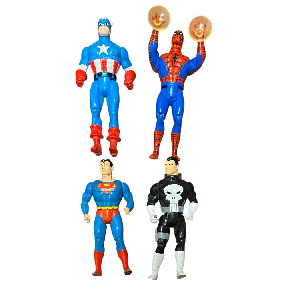 VTG 90s  Marvel DC Action Figures Lot Superman Spiderman Captain American Punish